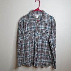 Wrangler Gray and Blue Plaid Button-Up Pearlsnap Sz Xlarge
